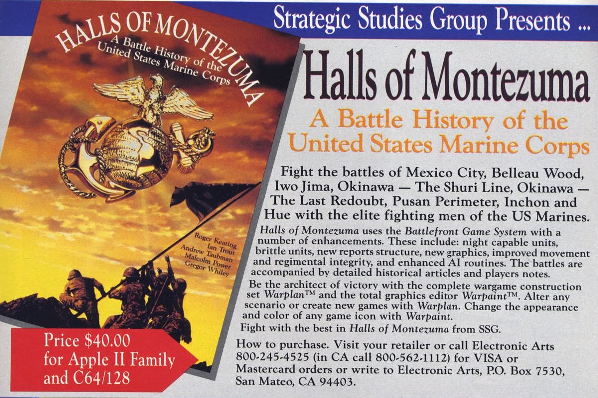 Halls of Montezuma: A Battle History of the United States Marine Corps Magazine Advertisement (Magazine Advertisements): Computer Gaming World (US), Number 40 (October 1987)