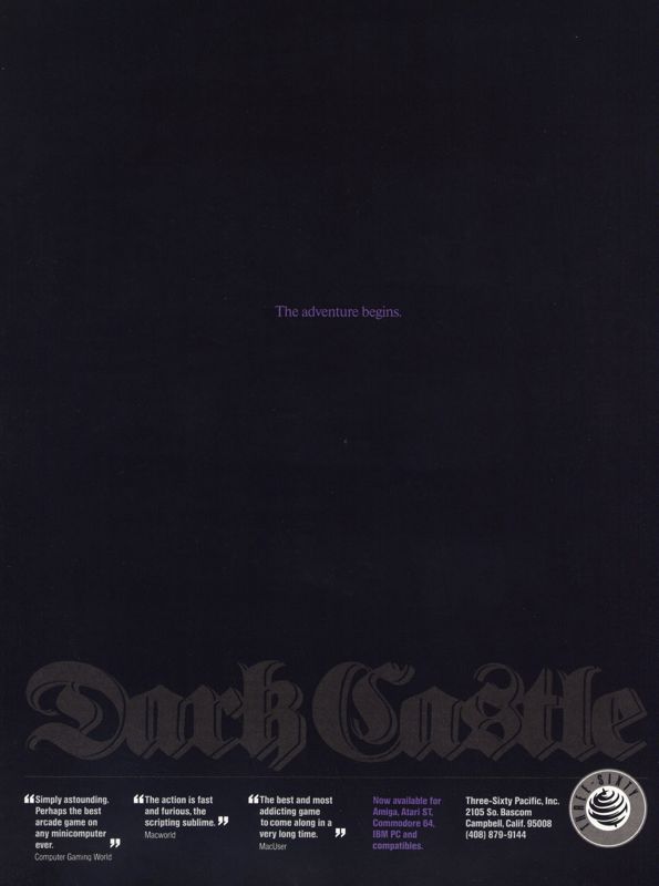 Dark Castle Magazine Advertisement (Magazine Advertisements): Computer Gaming World (US), Number 41 (November 1987)