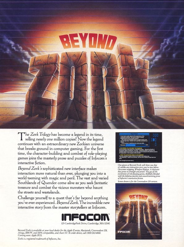 Beyond Zork: The Coconut of Quendor Magazine Advertisement (Magazine Advertisements): Computer Gaming World (US), Number 41 (November 1987)