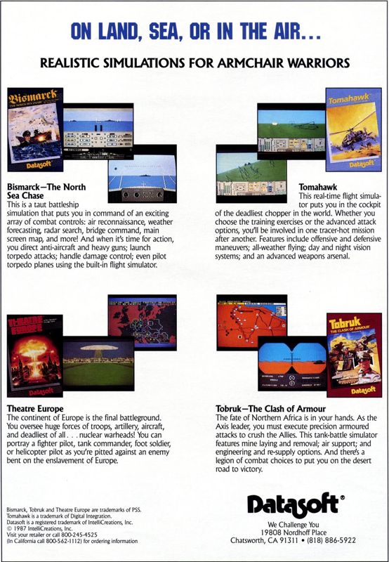 Tomahawk Magazine Advertisement (Magazine Advertisements): Computer Gaming World (US), Number 42 (December 1987)