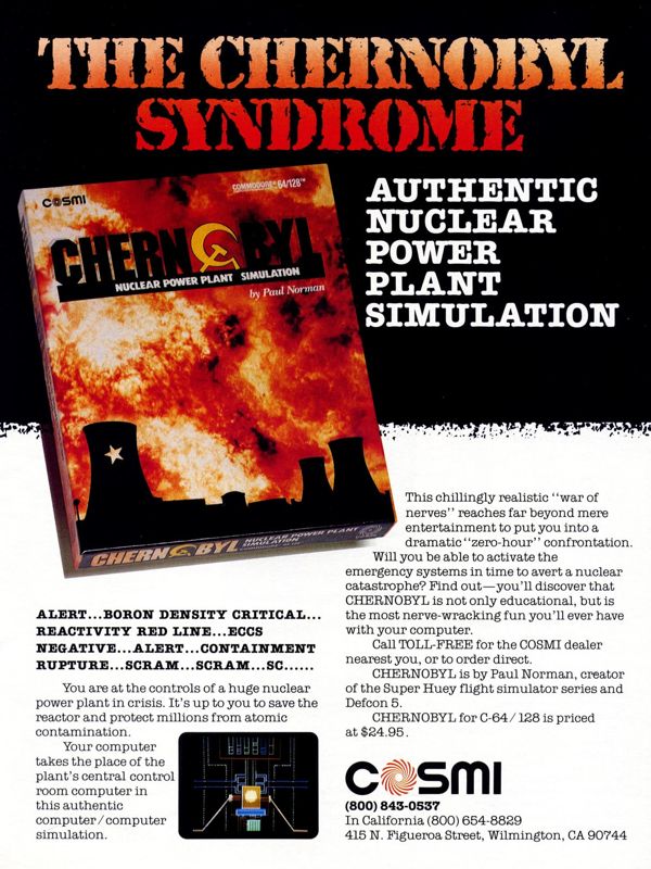 Chernobyl: Nuclear Power Plant Simulation Magazine Advertisement (Magazine Advertisements): Computer Gaming World (US), Number 42 (December 1987)