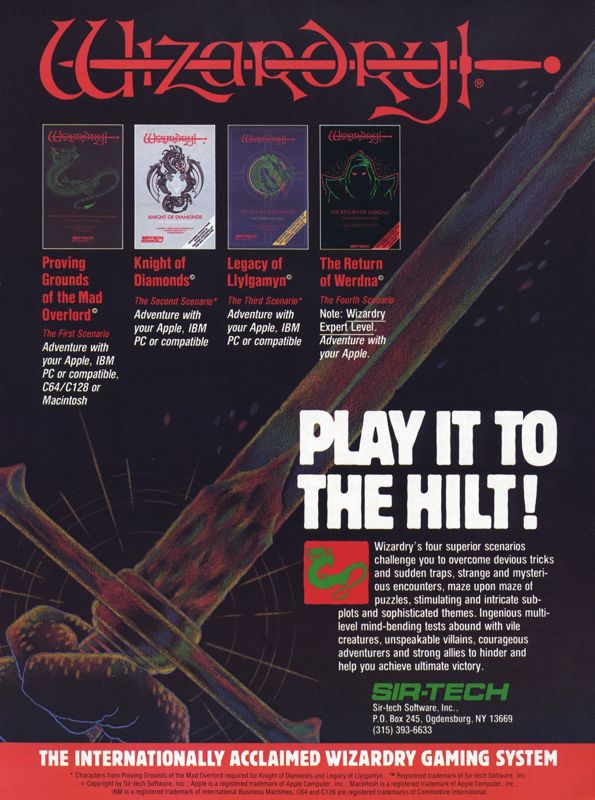 Wizardry: The Return of Werdna - The Fourth Scenario Magazine Advertisement (Magazine Advertisements): Computer Gaming World (US), No. 40 (October 1987)