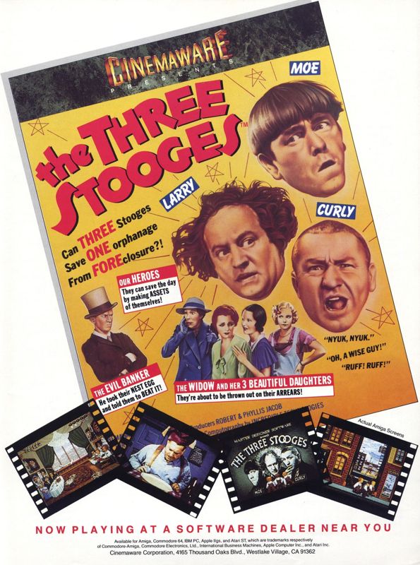 The Three Stooges Magazine Advertisement (Magazine Advertisements): Computer Gaming World (US), Number 45 (March 1988)