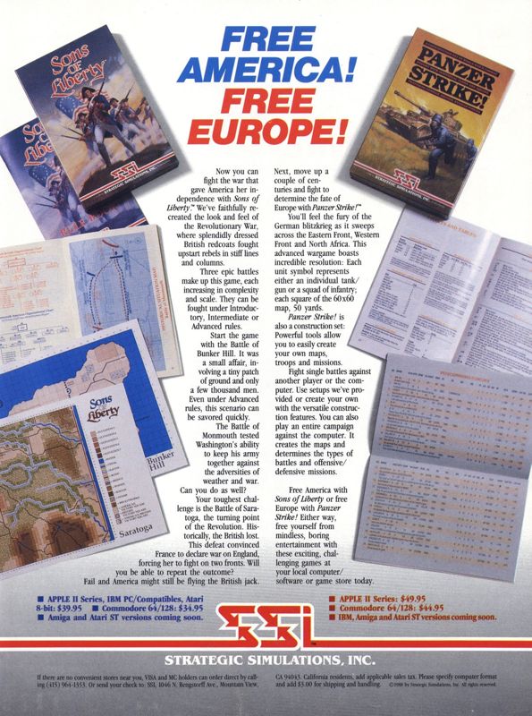 Sons of Liberty Magazine Advertisement (Magazine Advertisements): Computer Gaming World (US), Number 45 (March 1988)