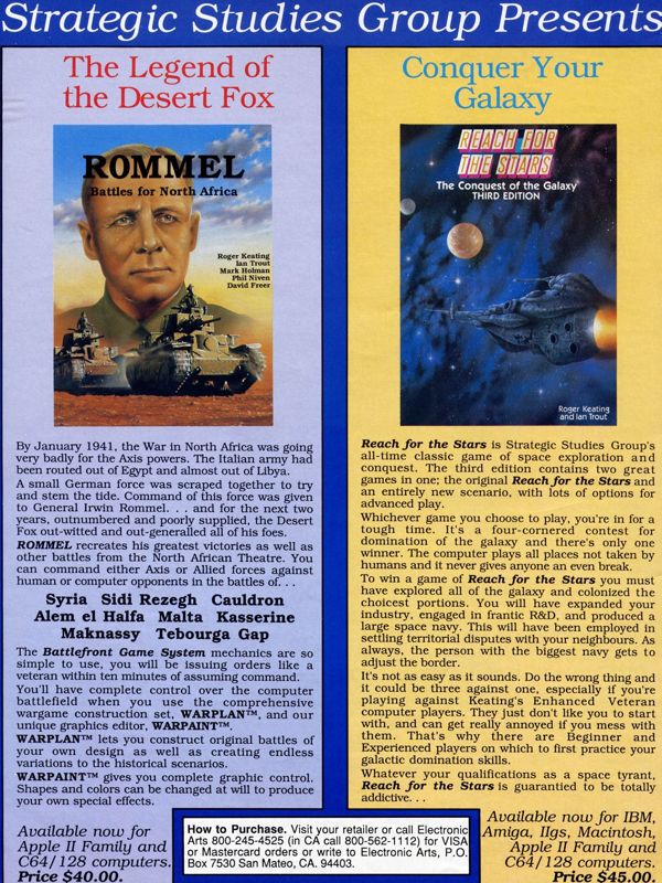 Rommel: Battles for North Africa Magazine Advertisement (Magazine Advertisements): Computer Gaming World (US), Number 48 (June 1988)