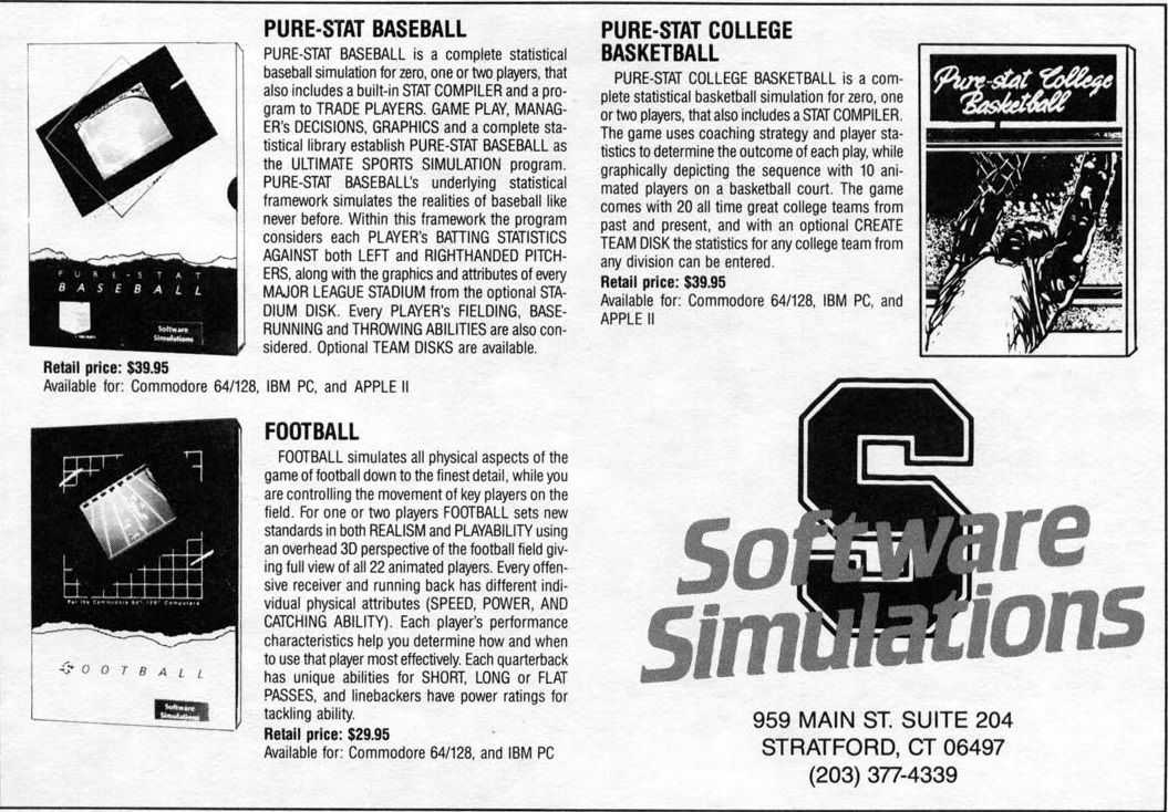 Pure-Stat College Basketball Magazine Advertisement (Magazine Advertisements): Computer Gaming World (US), Number 46 (April 1988)