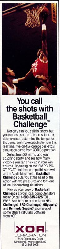 Basketball Challenge Magazine Advertisement (Magazine Advertisements): Computer Gaming World (US), Number 46 (April 1988)