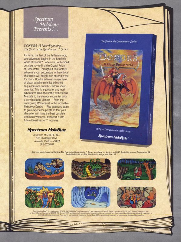 Dondra: A New Beginning Magazine Advertisement (Magazine Advertisements): Computer Gaming World (US), Number 47 (May 1988)
