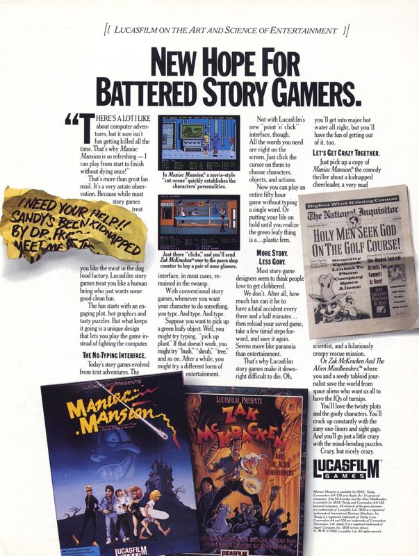 Maniac Mansion Magazine Advertisement (Magazine Advertisements): Computer Gaming World (US), Number 53 (November 1988)