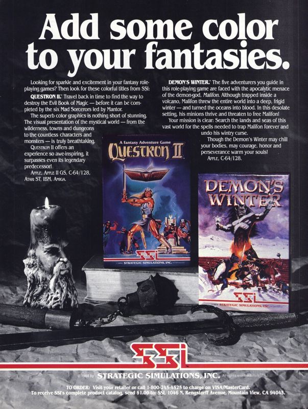 Demon's Winter Magazine Advertisement (Magazine Advertisements): Computer Gaming World (US), Number 53 (November 1988)