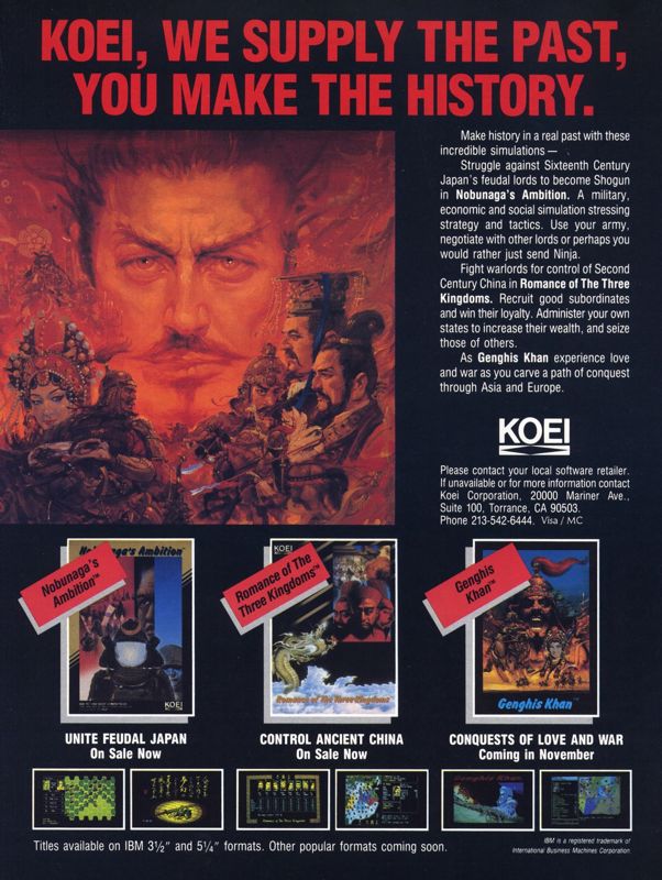 Romance of the Three Kingdoms Magazine Advertisement (Magazine Advertisements): Computer Gaming World (US), Number 52 (October 1988)