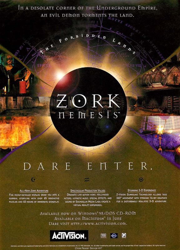 Zork Nemesis: The Forbidden Lands Magazine Advertisement (Magazine Advertisements): Computer Gaming World (US), No. 143 (June 1996) Page 41