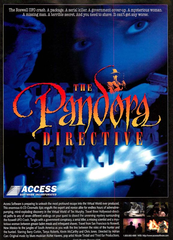 The Pandora Directive Magazine Advertisement (Magazine Advertisements): Computer Gaming World (US), No. 143 (June 1996)