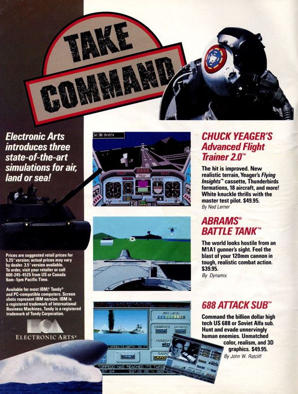 Chuck Yeager's Advanced Flight Trainer 2.0 Magazine Advertisement (Magazine Advertisements): Computer Gaming World (US), Number 58 (April 1989)