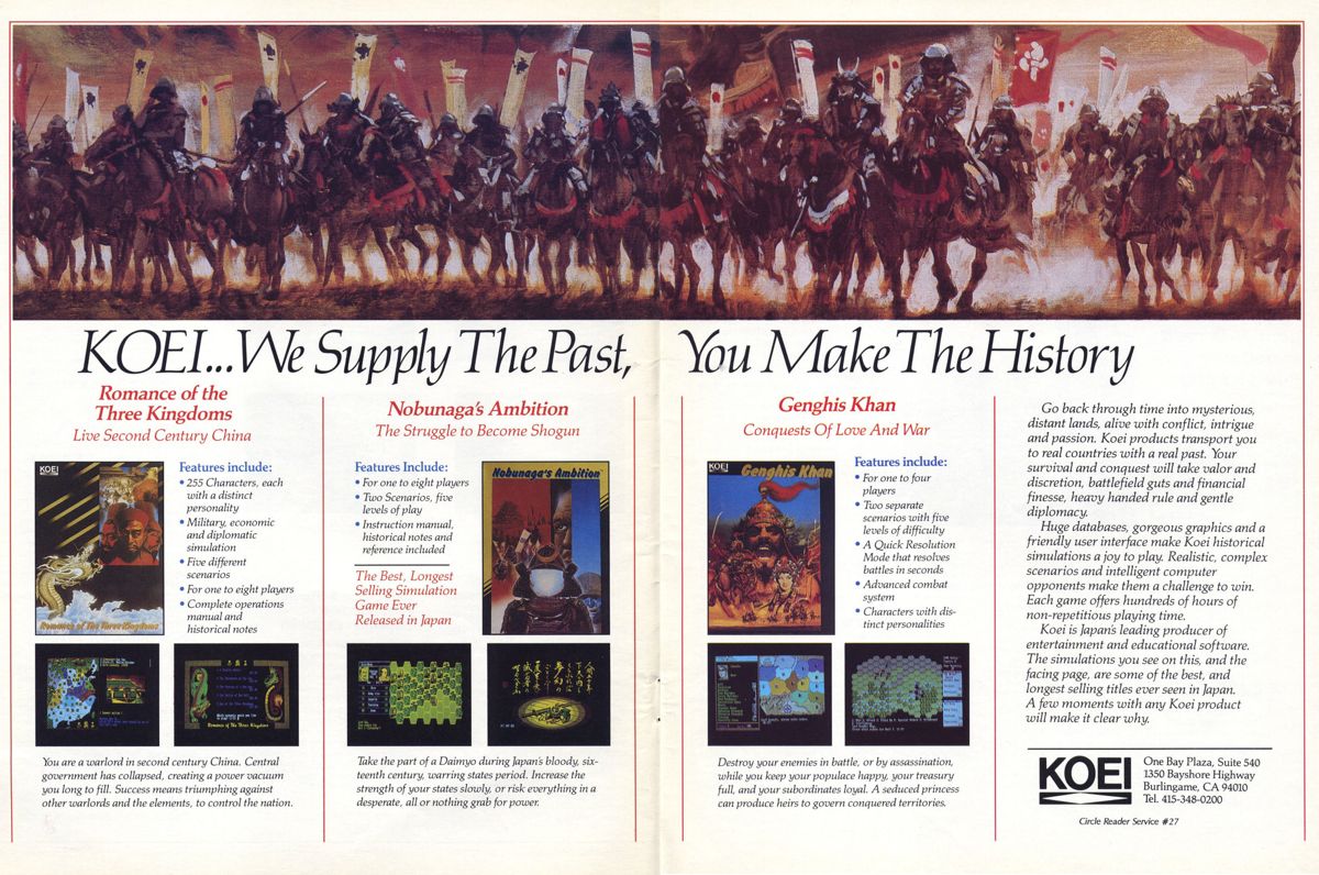 Romance of the Three Kingdoms Magazine Advertisement (Magazine Advertisements): Computer Gaming World (US), Number 59 (May 1989)