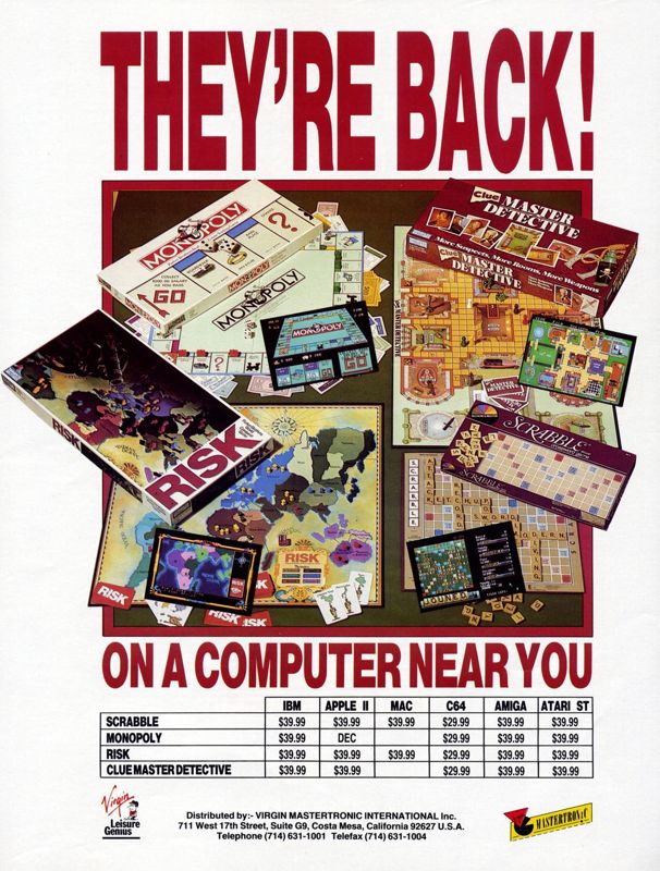 Clue: Master Detective Magazine Advertisement (Magazine Advertisements): Computer Gaming World (US), Number 51 (July 1989)