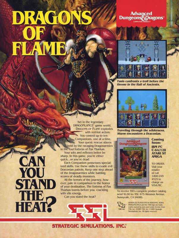 Dragons of Flame Magazine Advertisement (Magazine Advertisements): Computer Gaming World (US), Number 64 (October 1989)