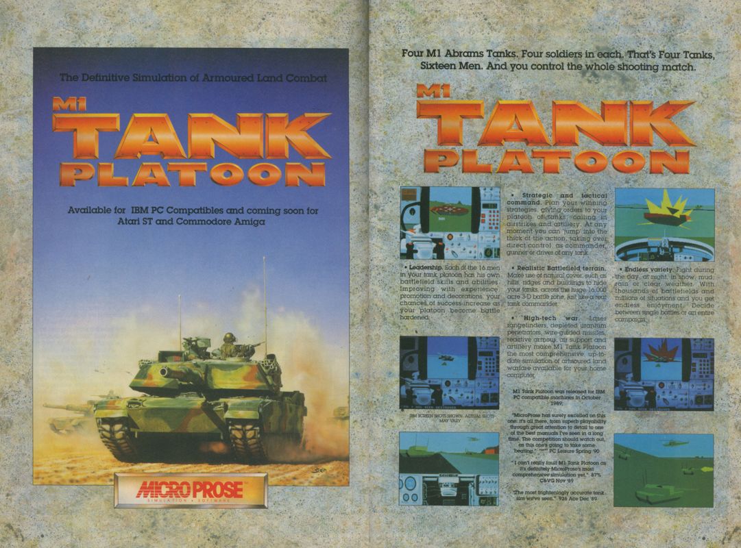 M1 Tank Platoon Magazine Advertisement (Magazine Advertisements): CU Amiga Magazine (UK) Issue #8 (October 1990). Courtesy of the Internet Archive. Pages 16-17