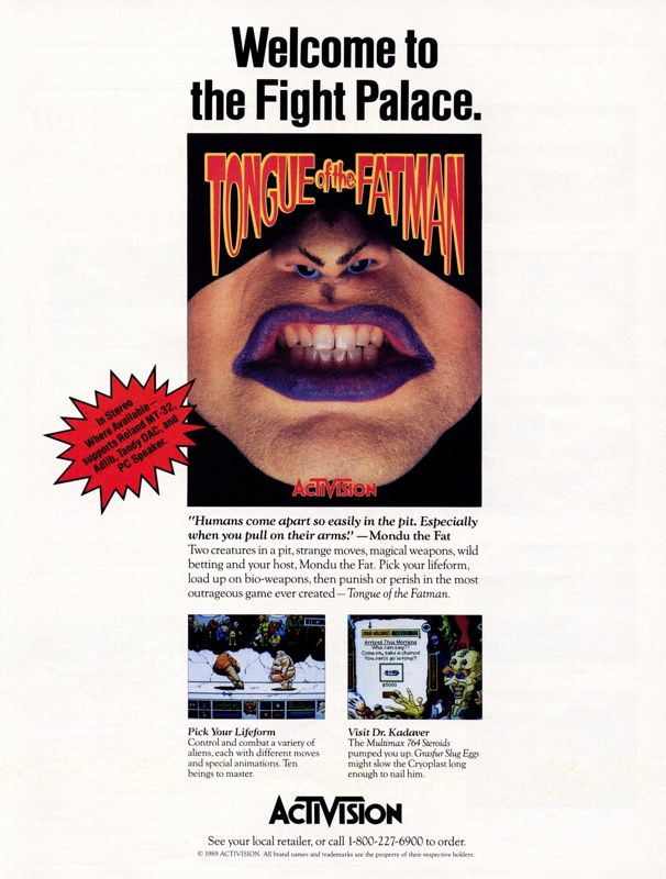 Tongue of the Fatman Magazine Advertisement (Magazine Advertisements): Computer Gaming World (US), Number 66 (December 1989)