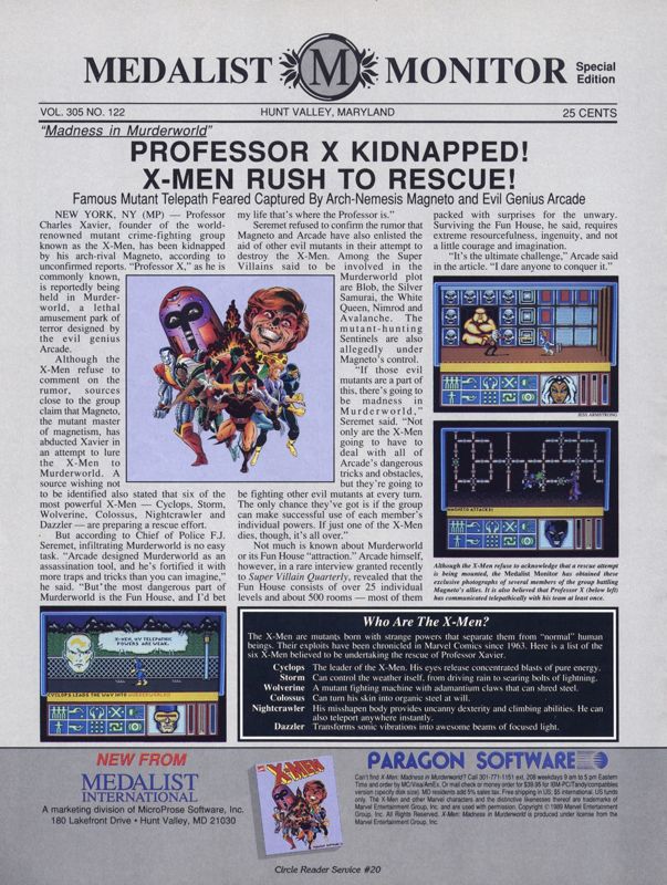 X-Men Magazine Advertisement (Magazine Advertisements): Computer Gaming World (US), Number 67 (January 1990)