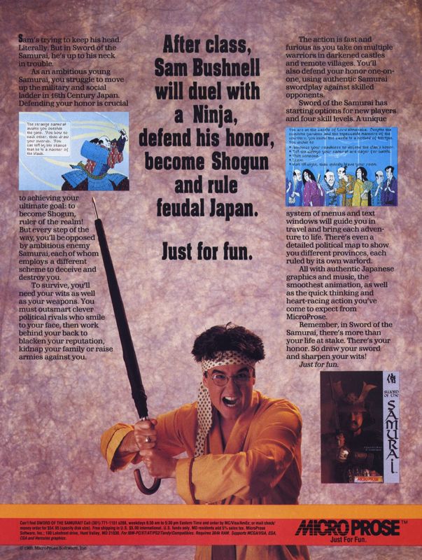 Sword of the Samurai Magazine Advertisement (Magazine Advertisements): Computer Gaming World (US), Number 67 (January 1990)