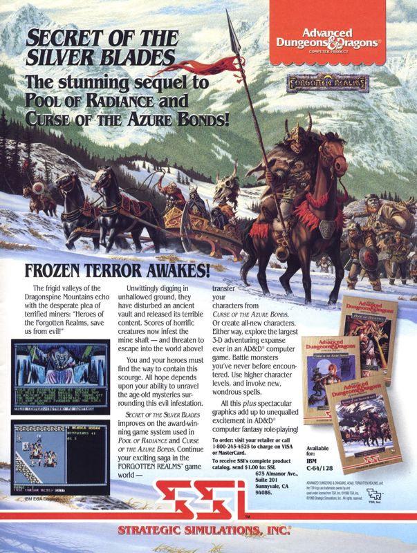 Secret of the Silver Blades Magazine Advertisement (Magazine Advertisements): Computer Gaming World (US), Number 72 (June 1990)