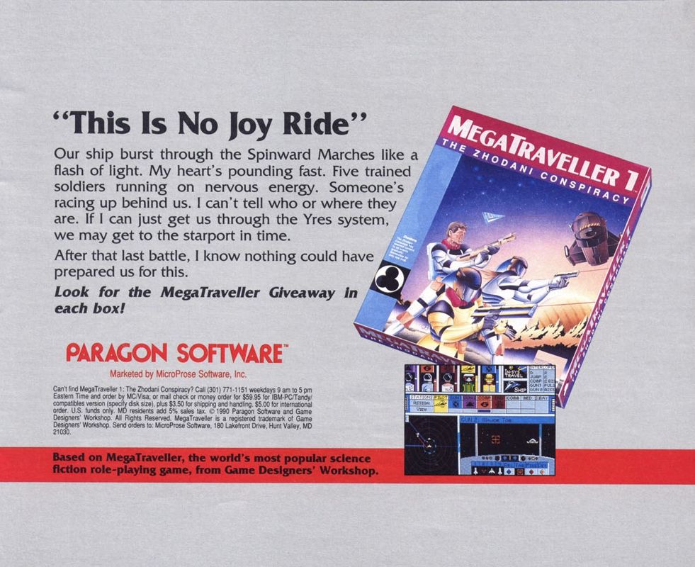MegaTraveller 1: The Zhodani Conspiracy Magazine Advertisement (Magazine Advertisements): Computer Gaming World (US), Number 72 (June 1990)
