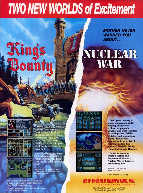 King's Bounty Magazine Advertisement (Magazine Advertisements): Computer Gaming World (US), Number 78 (January 1991)