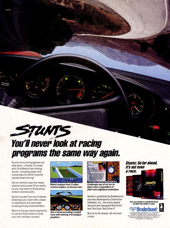 Stunts Magazine Advertisement (Magazine Advertisements): Computer Gaming World (United States) Issue 79 (February 1991) rotated