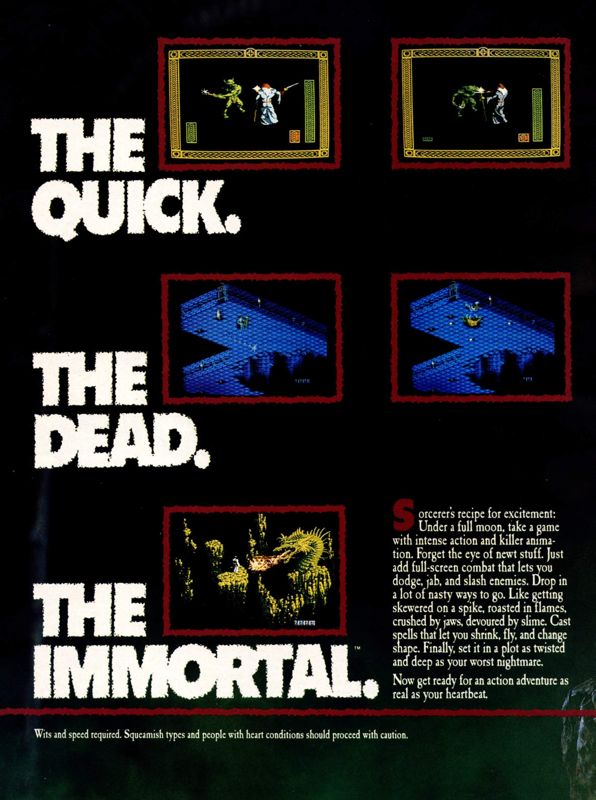 The Immortal Magazine Advertisement (Magazine Advertisements): Computer Gaming World (United States) Issue 79 (February 1991)