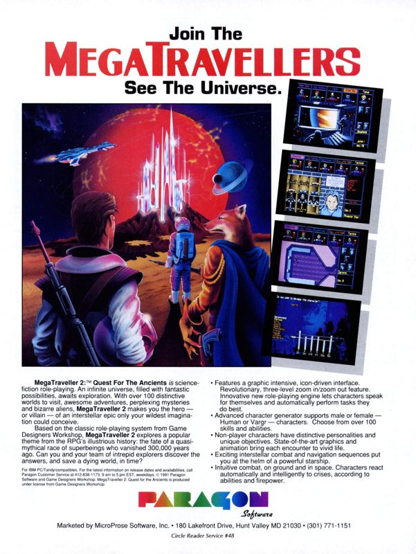 MegaTraveller 2: Quest for the Ancients Magazine Advertisement (Magazine Advertisements): Computer Gaming World (United States) Issue 86 (September 1991)