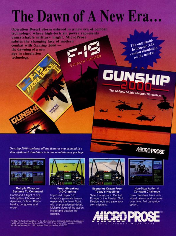 Gunship 2000 Magazine Advertisement (Magazine Advertisements): Computer Gaming World (US), Number 83 (June 1991)