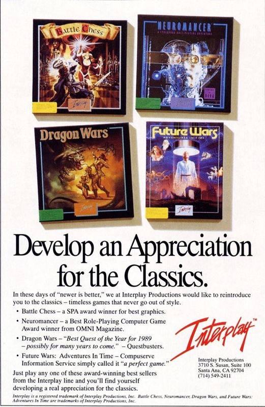 Future Wars: Adventures in Time Magazine Advertisement (Magazine Advertisements): Computer Gaming World (US), Number 76 (November 1990)