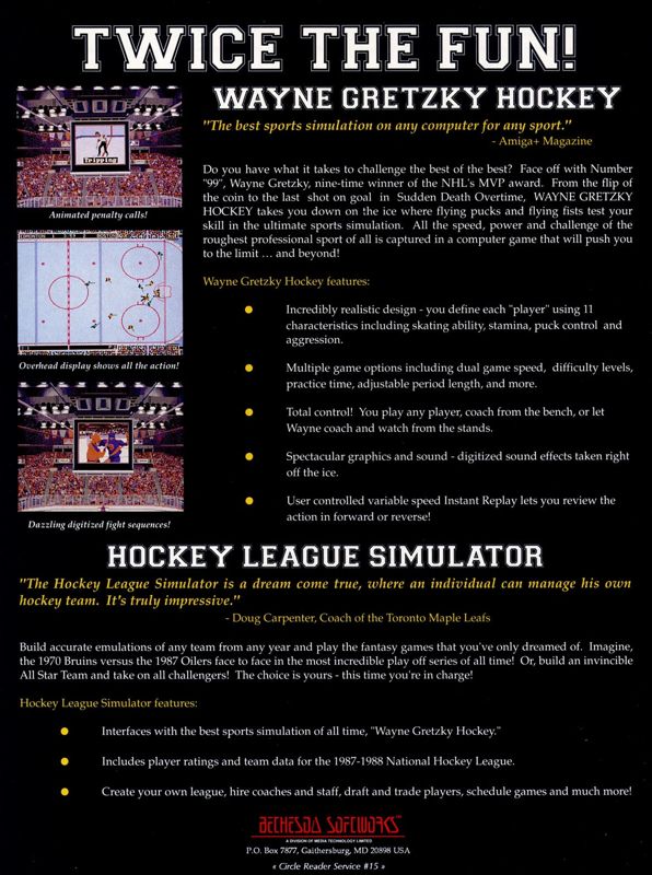 Wayne Gretzky Hockey Magazine Advertisement (Magazine Advertisements): Computer Gaming World (US), Number 76 (November 1990)