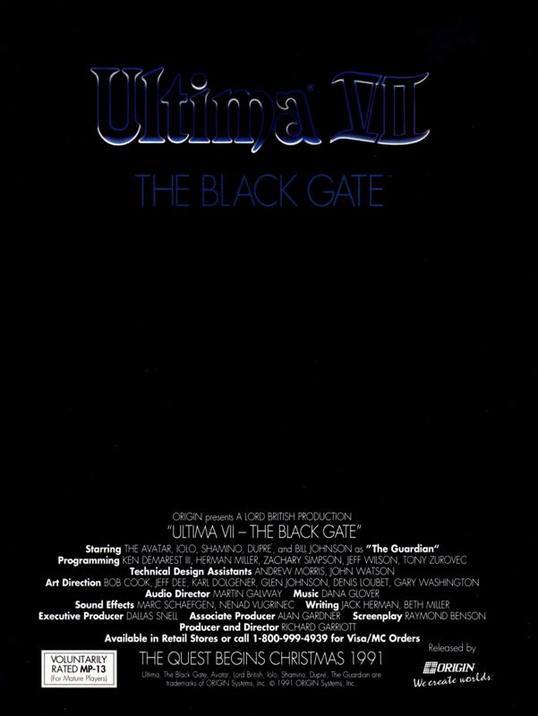 Ultima VII: The Black Gate Magazine Advertisement (Magazine Advertisements): Computer Gaming World (US), Number 96 (September 1991) Part 2