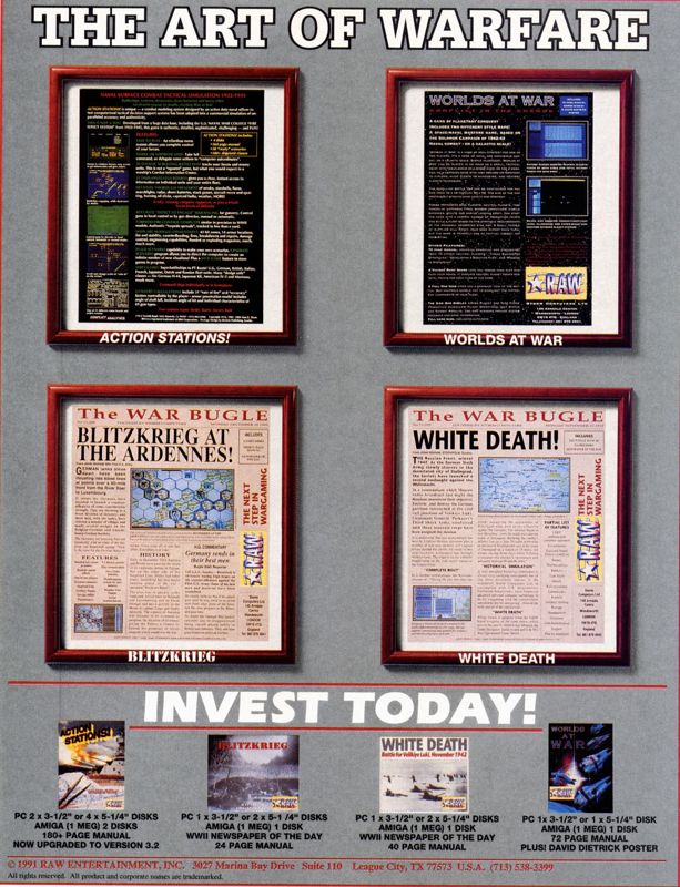Blitzkrieg at the Ardennes Magazine Advertisement (Magazine Advertisements): Computer Gaming World (US), Number 96 (September 1991)