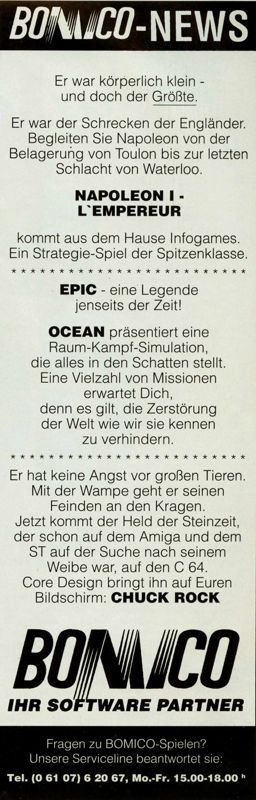 Chuck Rock Magazine Advertisement (Magazine Advertisements): Play Time (Germany), Issue 03/1992