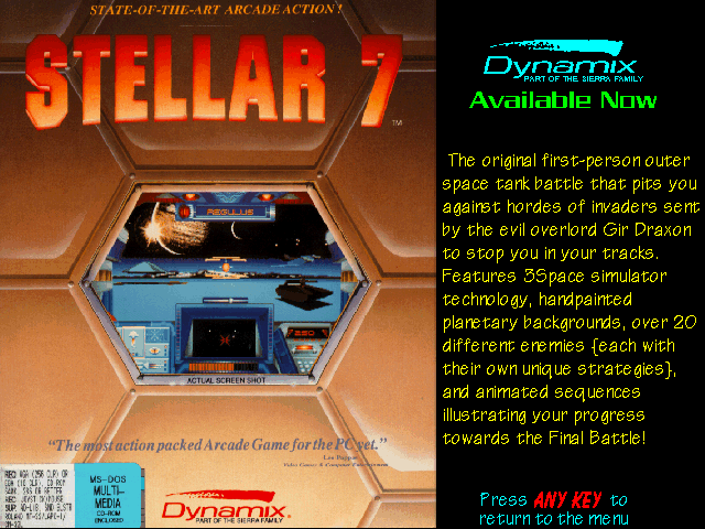 Stellar 7 Other (Sierra's Sneak Peeks (1993)): Self Running Display Screen AUTODEMO/STELLAR7.PCX