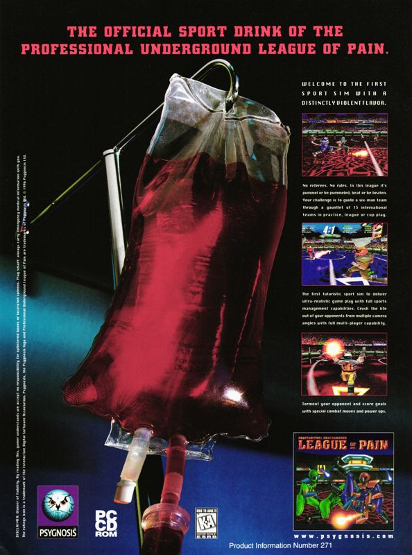 Professional Underground League of Pain Magazine Advertisement (Magazine Advertisements): PC Gamer (U.S.), Issue 35 (April, 1997)