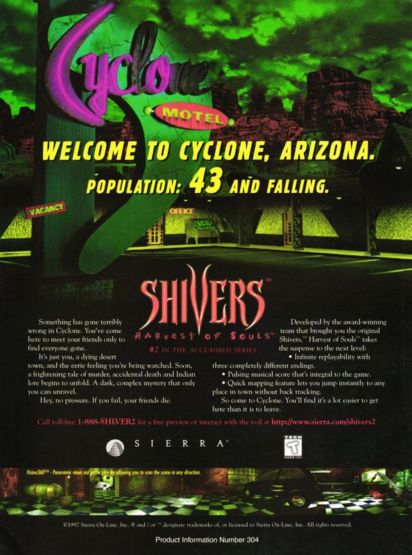 Shivers Two: Harvest of Souls Magazine Advertisement (Magazine Advertisements): PC Gamer (U.S.), Issue 35 (April, 1997)