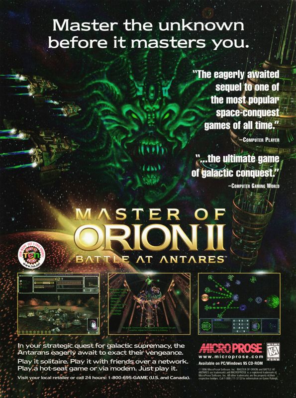 Master of Orion II: Battle at Antares Magazine Advertisement (Magazine Advertisements): PC Gamer (U.S.), Issue 35 (April, 1997)