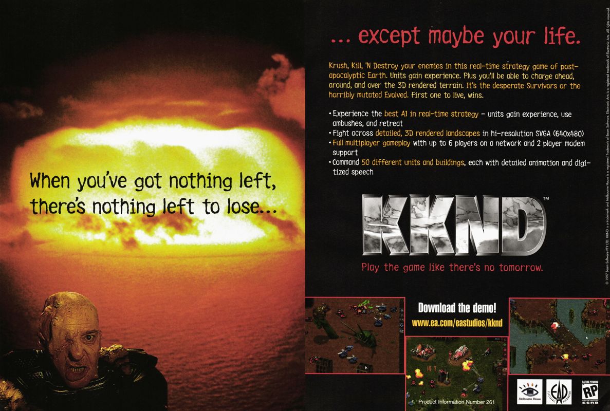 KKND: Krush Kill 'N Destroy Magazine Advertisement (Magazine Advertisements): PC Gamer (U.S.), Issue 35 (April, 1997)