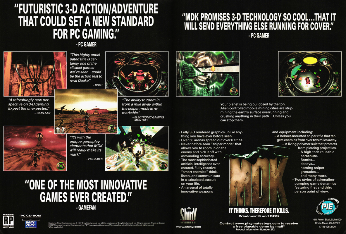 MDK Magazine Advertisement (Magazine Advertisements): PC Gamer (U.S.), Issue 35 (April, 1997)
