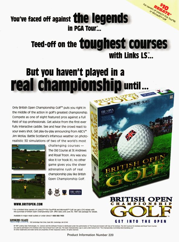 British Open Championship Golf Magazine Advertisement (Magazine Advertisements): PC Gamer (U.S.), Issue 35 (April, 1997)