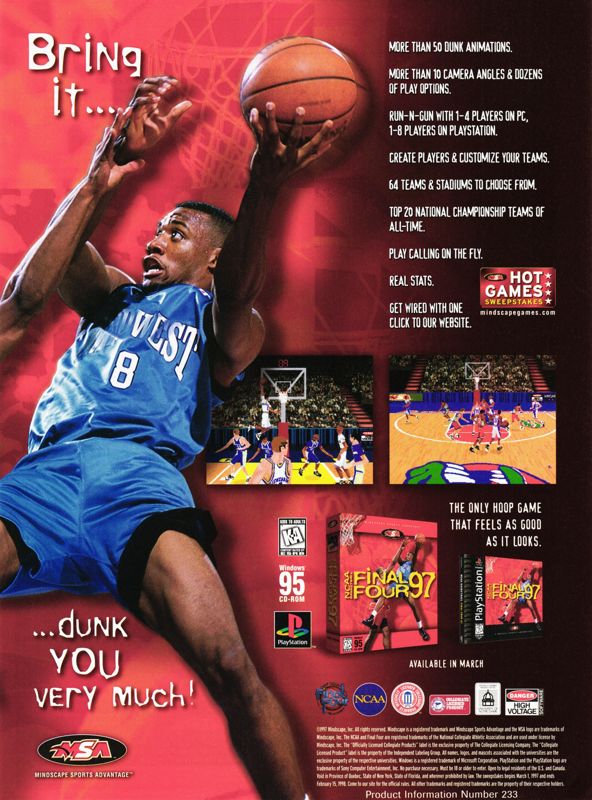 NCAA Basketball Final Four '97 Magazine Advertisement (Magazine Advertisements): PC Gamer (U.S.), Issue 35 (April, 1997)