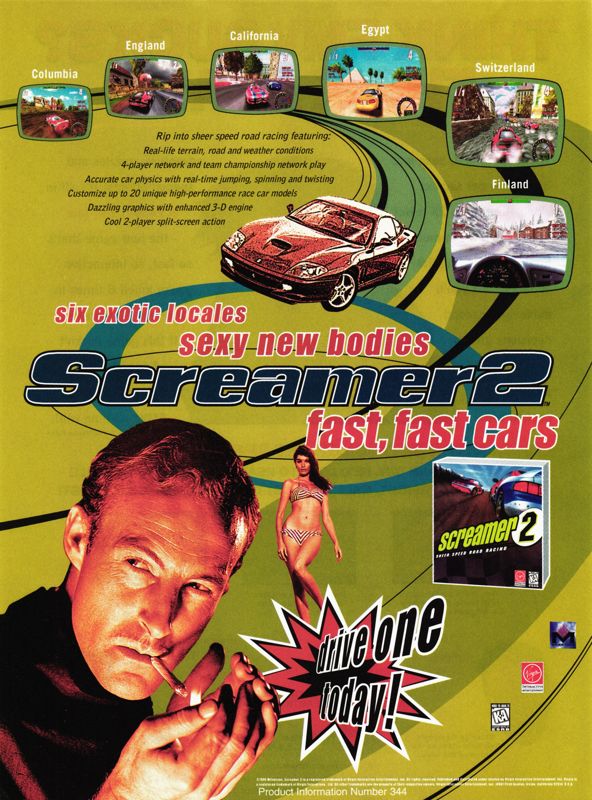 Screamer 2 Magazine Advertisement (Magazine Advertisements): PC Gamer (U.S.), Issue 35 (April, 1997)