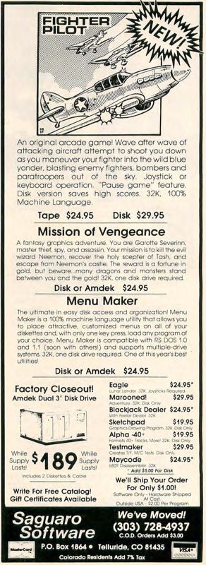 Mission of Vengeance Magazine Advertisement (Magazine Advertisements): Rainbow Magazine (United States) Volume 5 Number 4 (November 1985)