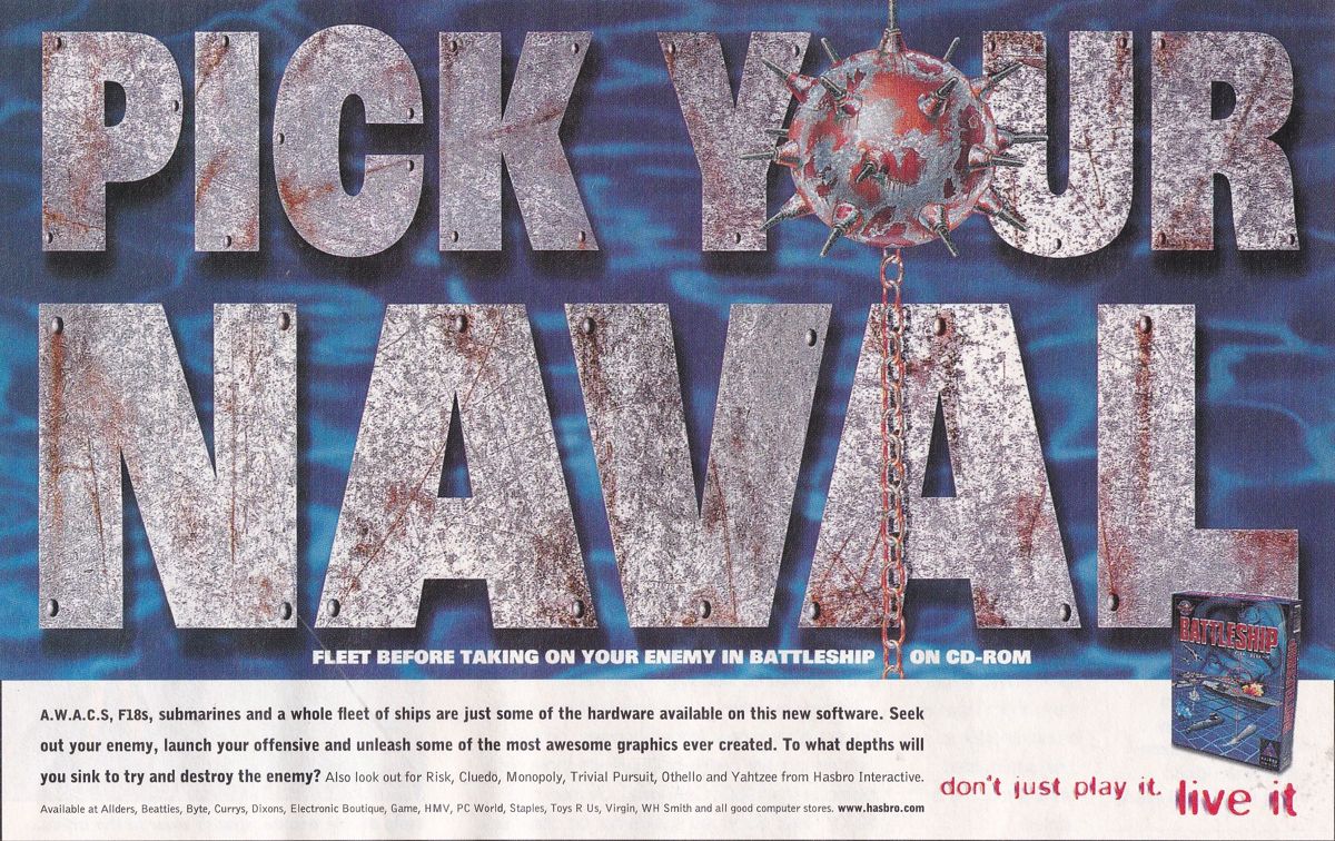 Battleship: The Classic Naval Warfare Game Magazine Advertisement (Magazine Advertisements): Computer Life (UK), January 1997