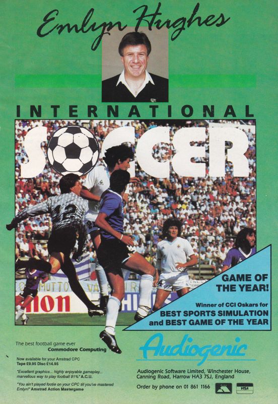 Emlyn Hughes International Soccer Magazine Advertisement (Magazine Advertisements): Amstrad Computer User (August 1989)
