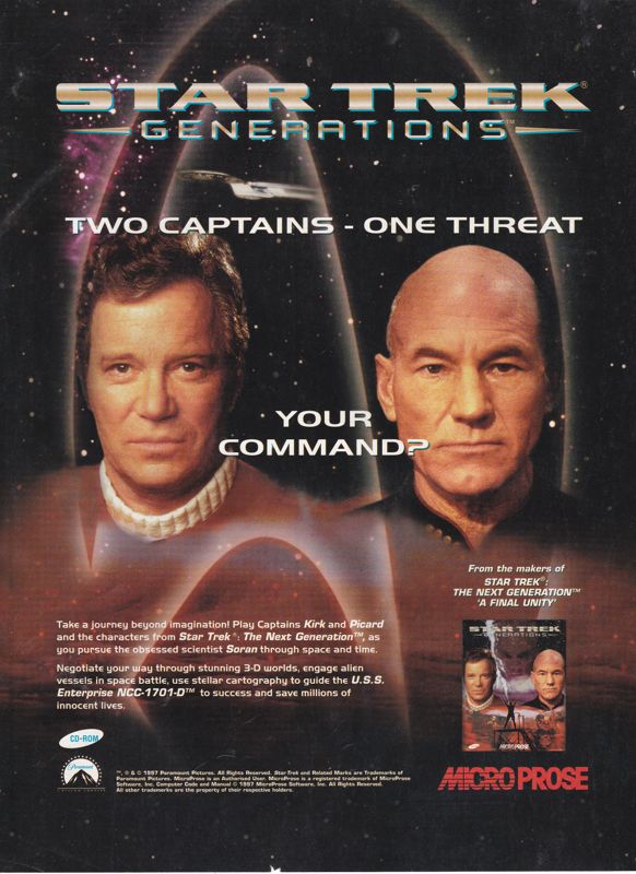Star Trek: Generations Magazine Advertisement (Magazine Advertisements): PC Zone (UK), June 1997